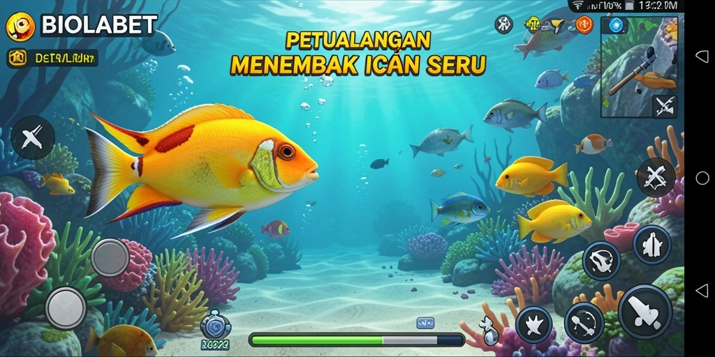 Tampilan gameplay seru menembak ikan di BIOLABET.