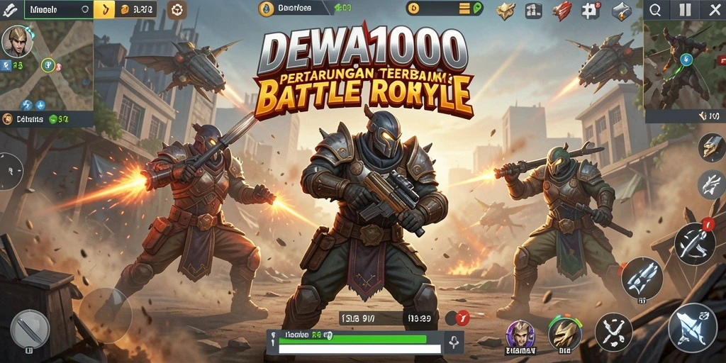 Screenshot gameplay DEWA1000 yang menunjukkan pertempuran seru dalam Battle Royale.