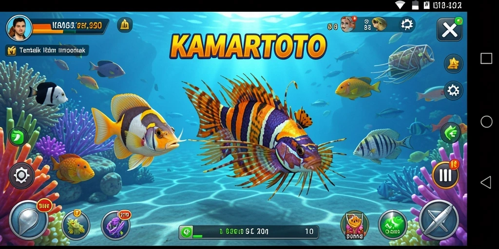 Tangkapan layar gameplay KAMARTOTO menampilkan aksi menembak ikan yang seru.