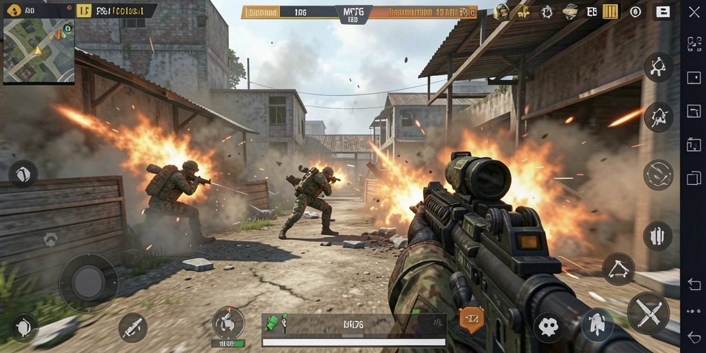 Gameplay seru MPO76 yang menampilkan aksi tembak-menembak intens.