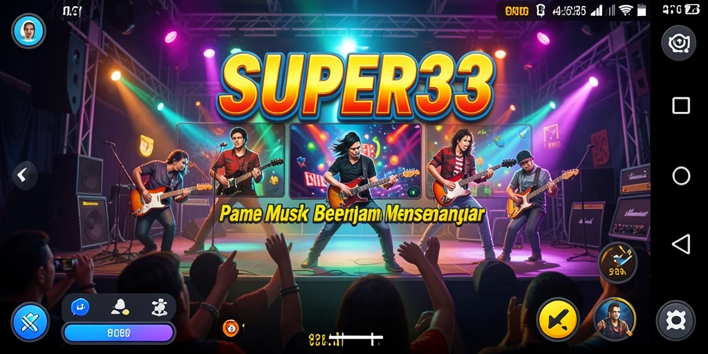 Tampilan gameplay SUPER33 menunjukkan interaksi dan keseruan bermain musik.